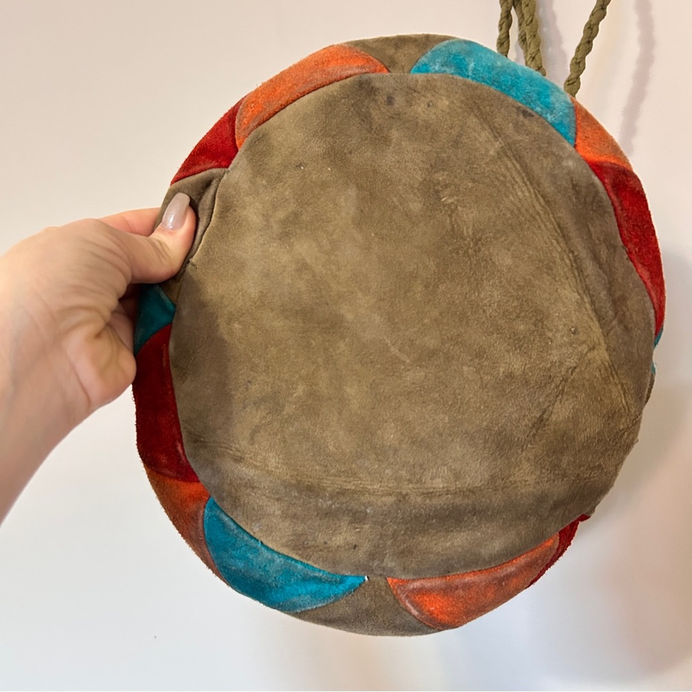 90’s Vintage Suede Leather Multicolour Bucket Bag - Picture 3 of 7